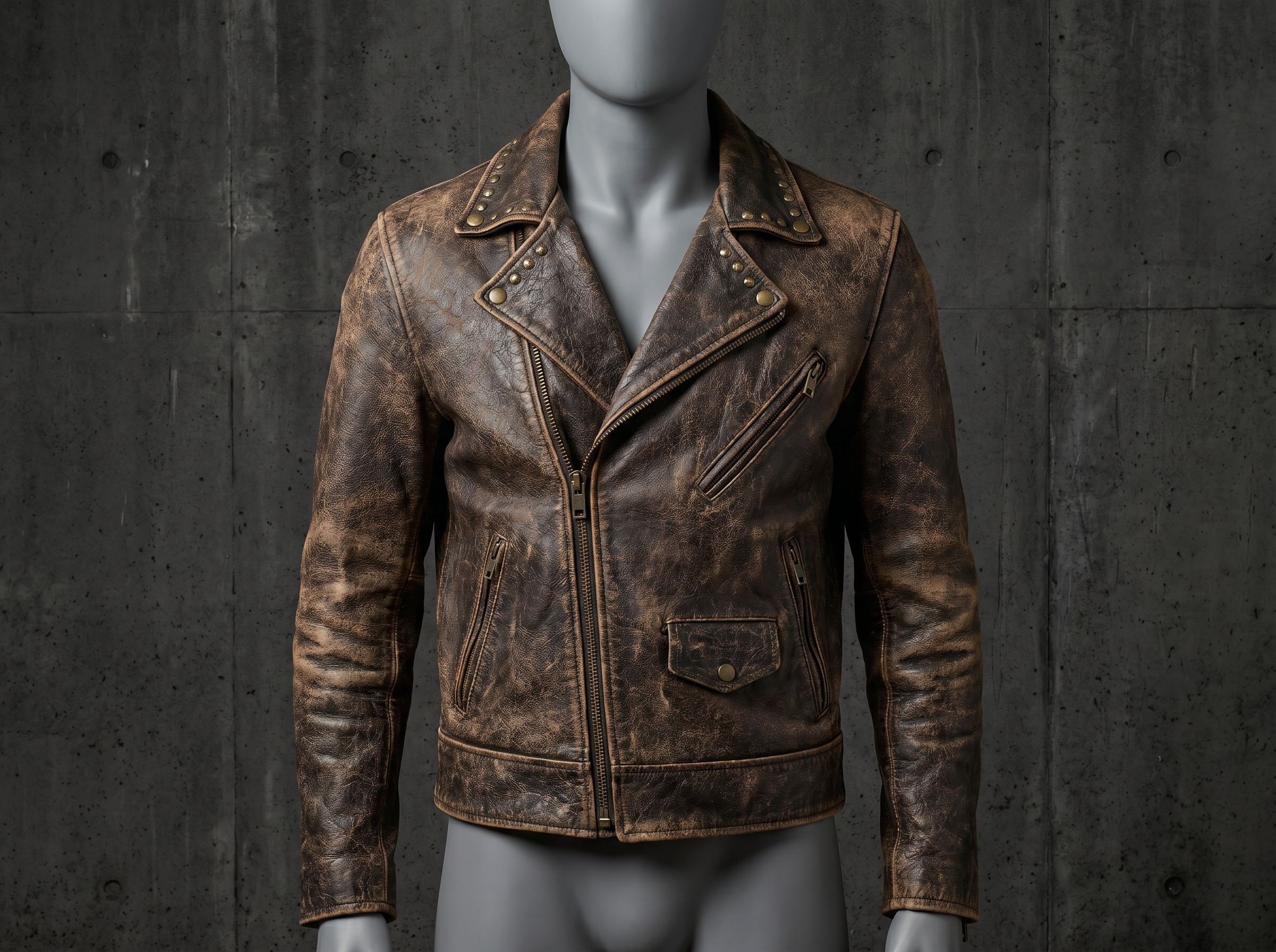 Vintage Grunge Cowhide Moto Jacket